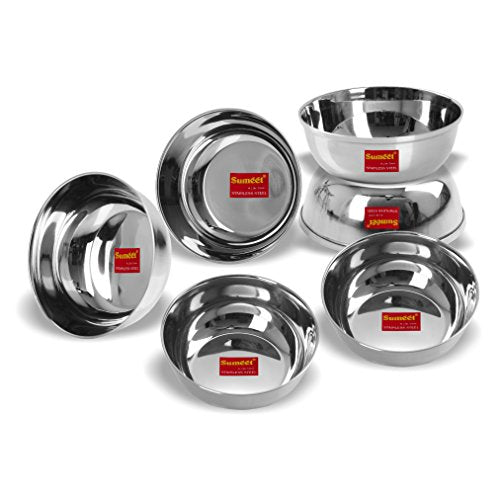 Sumeet Stainless Steel Heavy Gauge Bowl/Wati Set with Mirror Finish 12cm Dia (350 Ml) - Set of 6pc