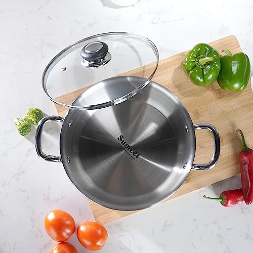 Sumeet Cook Smart TriPly Steel-Aluminium-Steel - 3 Layers Casserole / Biryani Pot / Stock Pot With Glass Lid- 2.9Ltr - 20Cm, Silver