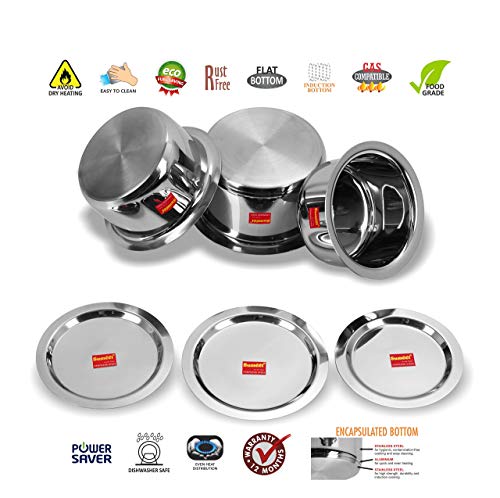 Sumeet Stainless Steel Cookware Set With Lid, 3 Piece