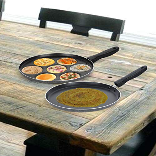 Sumeet NonStick Zilver Cookware Set (Dosa Tawa - 26.5Cm Dia + Multi Snack Maker - 7 Cavity - 26.5Cm Dia)