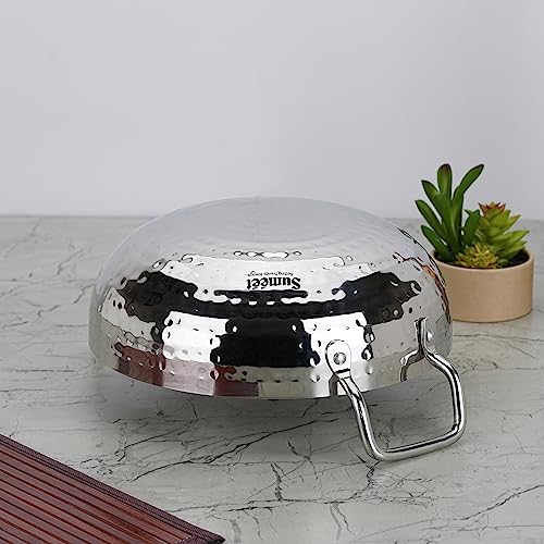 Sumeet Stainless Steel Handcrafted Hammered Mathar Kadai for Kitchen, Medium Size, 1700ML, 20cm Dia, Pack of 1, Silver