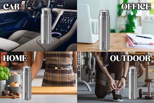 Sumeet Spark-Aqua Stainless Steel Leak Proof Water Bottle Office/School/College/Gym/Picnic/Home/Fridge - 900ml |Pack of 4| Silver