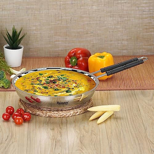 Sumeet Stainless Steel Induction Bottom (Encapsulated Bottom) Fry Pan 1.7 LTR, 23.5 cm Dia, Silver