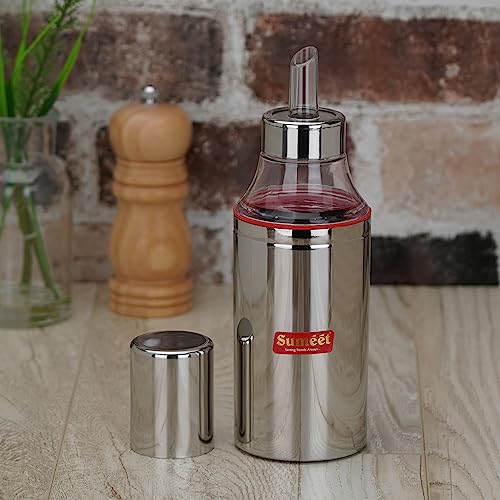 Sumeet Stainless Steel Nozzle Oil Dispenser |Oil Bottle | Oil Container | Oil Pourer | Vinegar Bottle | Olive Oil Bottle | Oil Can, 500ML, Pack of 1, Silver