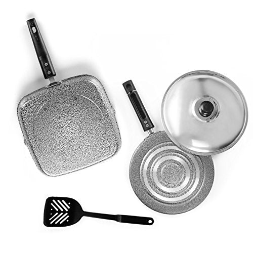 Sumeet Nonstick Funky 4 Combo Gift Set 1 Grill Pan, 1 Pizza Pan with S.S. Lid