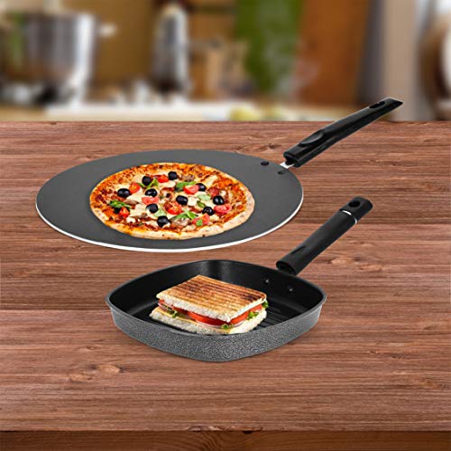 Sumeet NonStick Silver Cookware Set (Grill Pan-22cm Dia + Flat Tawa - 30.5cm Dia)