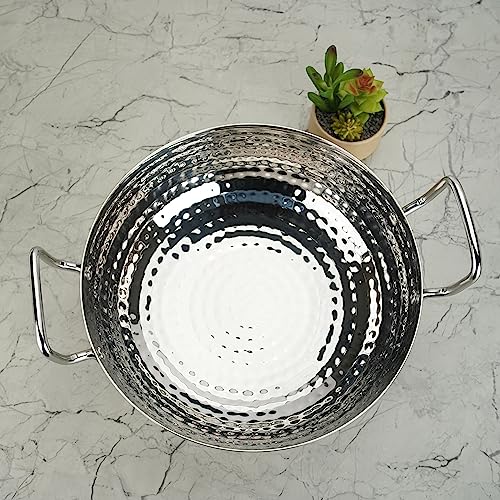 Sumeet Stainless Steel Handcrafted Hammered Mathar Kadai for Kitchen, Big Size, 3550ML, 26cm Dia, Pack of 1, Silver