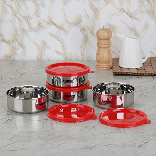 Sumeet Stainless Steel Airtight & Leak Proof Food Storage Container, 400ML, 12CM, Pack of 4PC, Silver