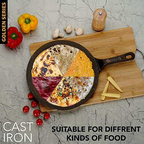 Sumeet Super Smooth Gold Series Pre Seasoned Cast Iron Concave Tawa for Roti/Chapati/Naan |27cm 1.8kg, Gas & Induction-Friendly.