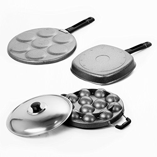 Sumeet Nonstick Essential Combo Set (Multi Snack Maker - 7 Pcs + Grill Pan - 22cm + Grill Appam Patra - 12 Pcs)