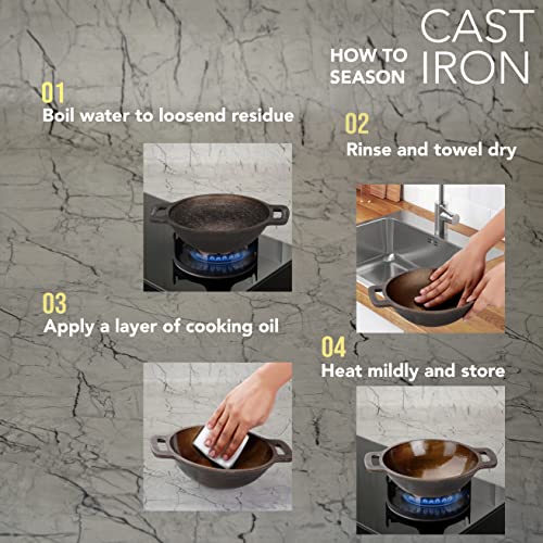 Sumeet Super Smooth Gold Series Pre Seasoned Cast Iron Small Kadai for Fry/Saute |950ml, 18.5cm 1.130kg.