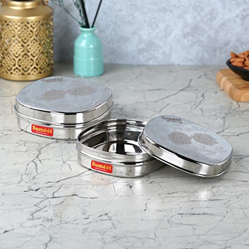 Sumeet Stainless Steel Designer Square Storage containers Box/Dabba for Kitchen, Set of 2Pcs, 350ml, 12cm Dia, Silver