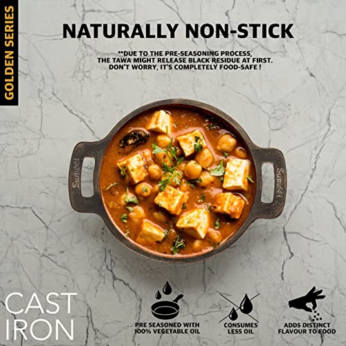 Sumeet Super Smooth Gold Series Pre Seasoned Cast Iron Small Kadai for Fry/Saute |950ml, 18.5cm 1.130kg.