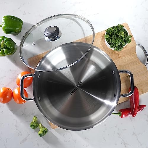 Sumeet Cook Smart TriPly Steel-Aluminium-Steel - 3 Layers Casserole/Biryani Pot/Stock Pot with Glass Lid- 5.2Ltr - 26Cm, Silver