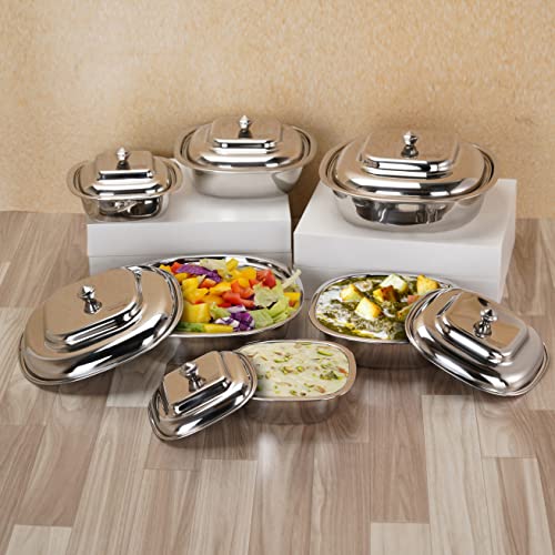 Sumeet Stainless Steel Square Serving Bowl / Curry Bowl / Gravy Pot with lid