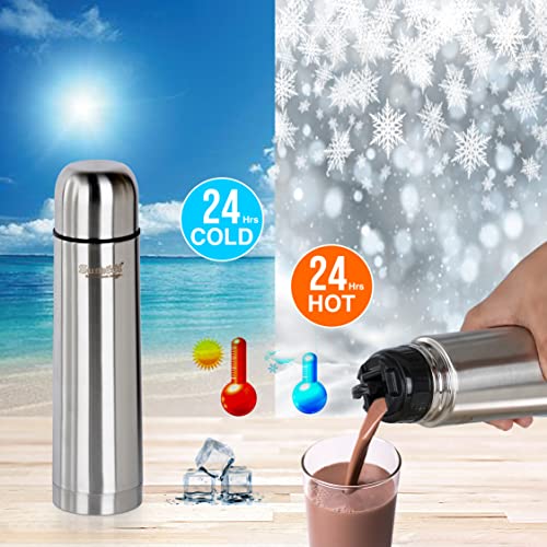 Sumeet Stainless Steel Double Walled Flask / Water Bottle, with Flip Lid, 24 Hours Hot and Cold, 400 ml, Silver
