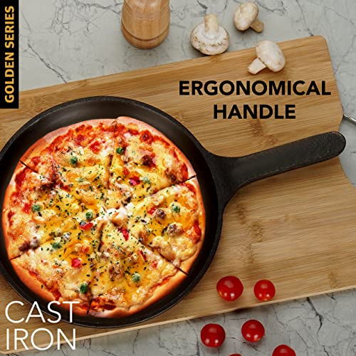 Sumeet Super Smooth Gold Series Pre Seasoned Cast Iron Shallow Fry Pan for Frying/Roasting |24.5cm 1.6kg, Gas & Induction-Friendly.