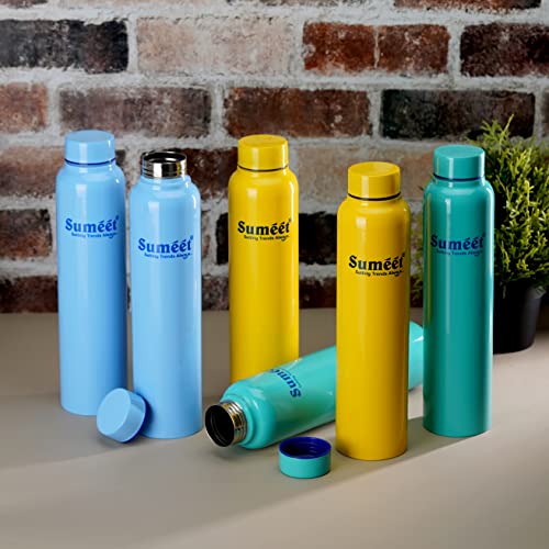 Sumeet Stainless Steel Multi Colored Leak-Proof Water Bottle/Fridge Bottle - 1000ml - Pack of 6
