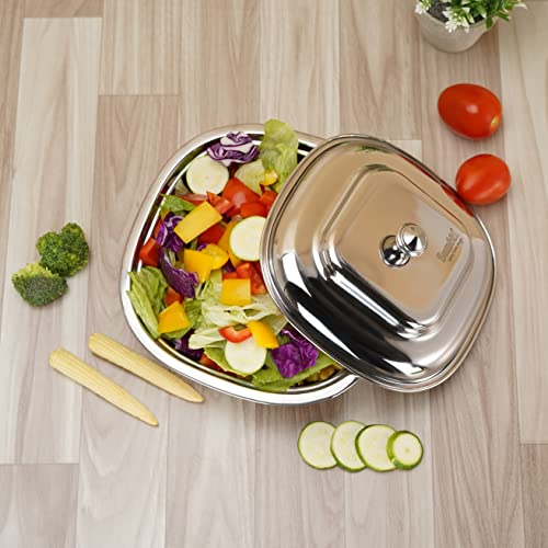 Sumeet Stainless Steel Square Serving Bowl / Curry Bowl / Gravy Pot with lid