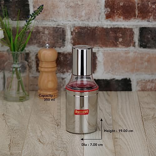 Sumeet Stainless Steel Nozzle Small Oil Dispenser |Oil Bottle | Oil Container | Oil Pourer | Vinegar Bottle | Olive Oil Bottle | Oil Can, 350ML, Pack of 2, Silver