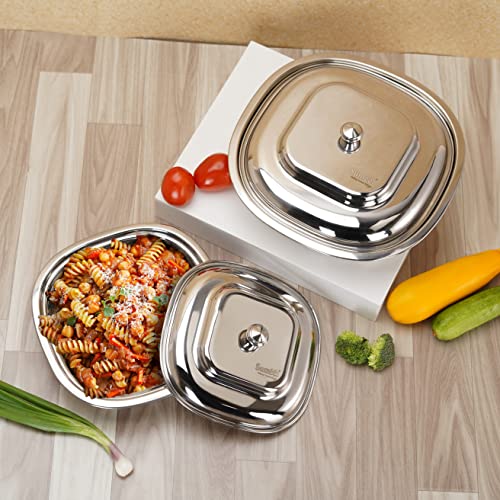 Sumeet Stainless Steel Square Serving Bowl / Curry Bowl / Gravy Pot with lid