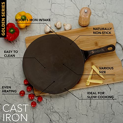 Sumeet Super Smooth Gold Series Pre Seasoned Cast Iron Concave Tawa for Roti/Chapati/Naan |27cm 1.8kg, Gas & Induction-Friendly.