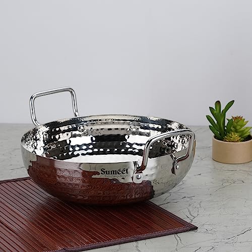 Sumeet Stainless Steel Handcrafted Hammered Mathar Kadai for Kitchen, Big Size, 3550ML, 26cm Dia, Pack of 1, Silver
