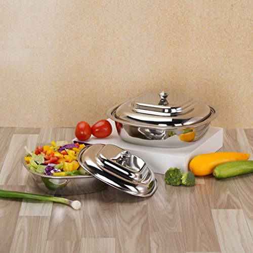 Sumeet Stainless Steel Square Serving Bowl / Curry Bowl / Gravy Pot with lid