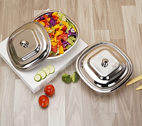 Sumeet Stainless Steel Square Serving Bowl / Curry Bowl / Gravy Pot with lid