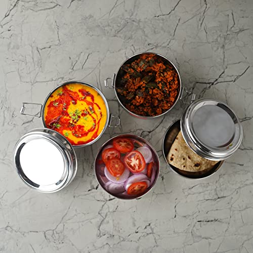 Sumeet Stainless Steel Meal Pack Lunch Box / Tiffin with Steel Separator Plate and Locking Clip, Set of 2Pc, 300ML Each, 11.5cm Dia, Silver