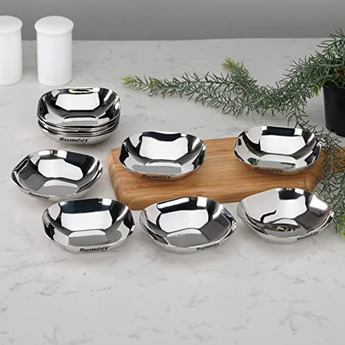 Sumeet Stainless Steel Small Apple Square Shape Plate/Dessert Plate/Halwa Plate Set of 12pcs, 9cm Dia, 120ML Each - Silver