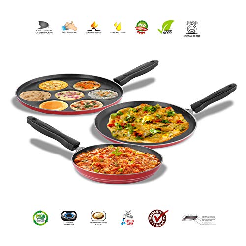 Sumeet 2.6mm Thick Non-Stick Redford Combo Set (Dosa Tawa – 26.5cm Dia + Multi Snack Maker – 26.5cm Dia + Tapper pan – 20cm Dia)