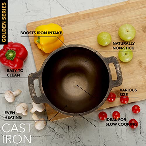 Sumeet Super Smooth Gold Series Pre Seasoned Cast Iron Small Kadai for Fry/Saute |950ml, 18.5cm 1.130kg.