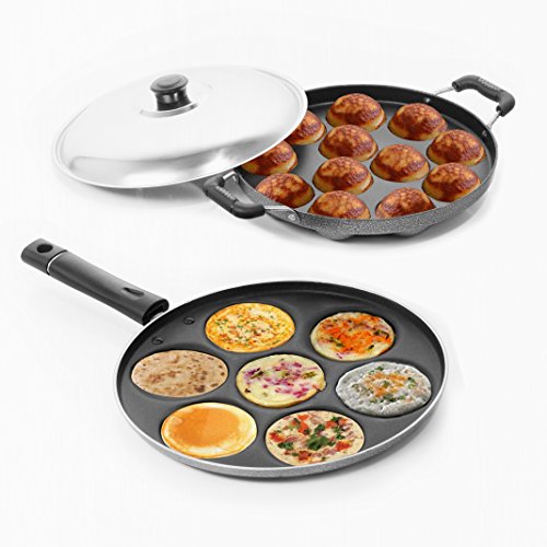 Sumeet Aluminium 7-Piece Multi Snack Maker and 12-Piece Grill Appam Patra, Silver