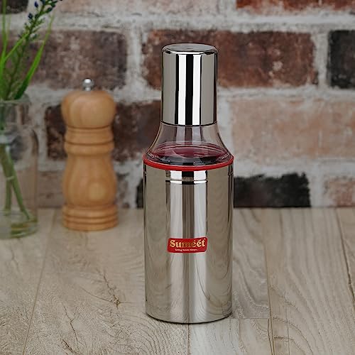 Sumeet Stainless Steel Nozzle Oil Dispenser |Oil Bottle | Oil Container | Oil Pourer | Vinegar Bottle | Olive Oil Bottle | Oil Can, 500ML, Pack of 1, Silver