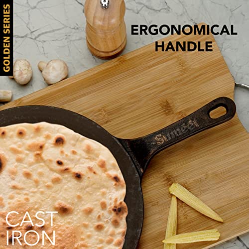 Sumeet Super Smooth Gold Series Pre Seasoned Cast Iron Concave Tawa for Roti/Chapati/Naan |27cm 1.8kg, Gas & Induction-Friendly.