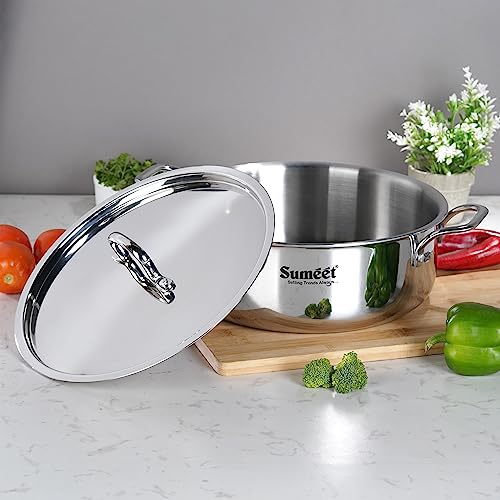 Sumeet Cook Smart TriPly Steel-Aluminium-Steel - 3 Layers Casserole/Biryani Pot/Stock Pot with S.S. Lid- 6.3Ltr - 28Cm, Silver