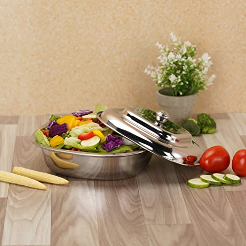 Sumeet Stainless Steel Square Serving Bowl / Curry Bowl / Gravy Pot with lid