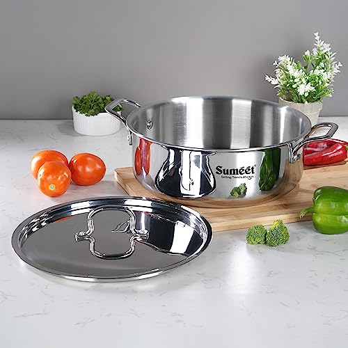 Sumeet Cook Smart TriPly Steel-Aluminium-Steel - 3 Layers Casserole/Biryani Pot/Stock Pot with S.S. Lid- 6.3Ltr - 28Cm, Silver