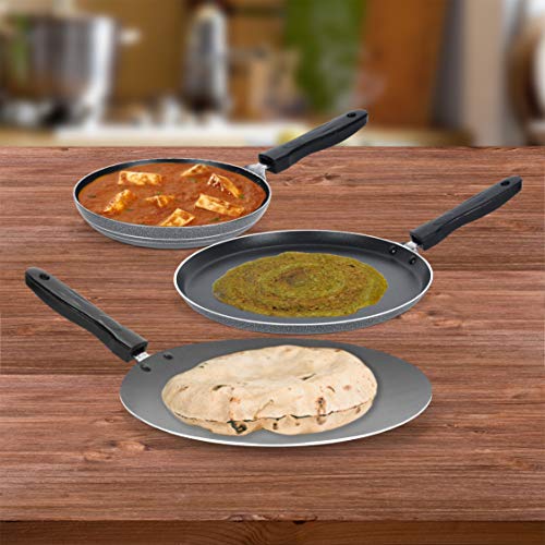 Sumeet NonStick Salaka Cookware Set (Dosa Tawa - 26.5Cm Dia + Tapper pan - 0.6Ltr - 20Cm Dia + Conceve/Roti Tawa - 28Cm Dia)