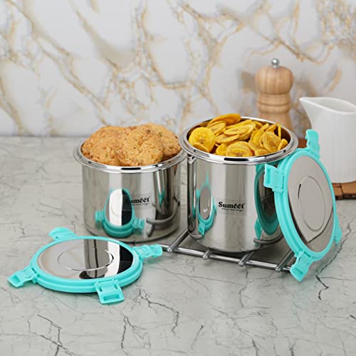 Sumeet Airtight & Leak Proof Steelexo Stainless Steel Storage Container with Lid Pack of 2Pc (1100ML &1300ML) - Silver