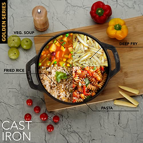 Sumeet Super Smooth Gold Series Pre Seasoned Cast Iron Kadai for Cooking /Deep Fry/Saute |2.7 LTR, 25cm, 2.670kg, Gas & Induction-Friendly.