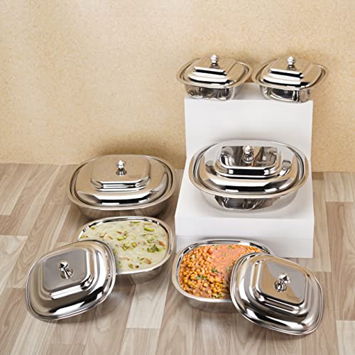 Sumeet Stainless Steel Square Serving Bowl / Curry Bowl / Gravy Pot with lid