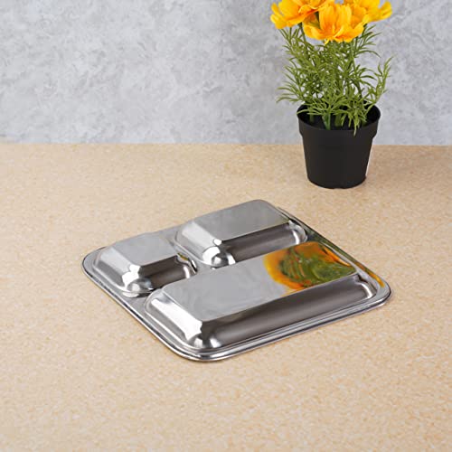 Sumeet Stainless Steel 3 in 1 Idli WADA Compartment Plate / Snack Plate / Breakfast Plate 1Pc, 21.7cm Dia, Silver