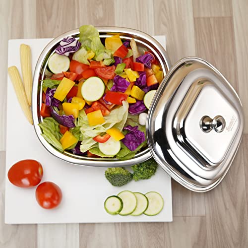 Sumeet Stainless Steel Square Serving Bowl / Curry Bowl / Gravy Pot with lid
