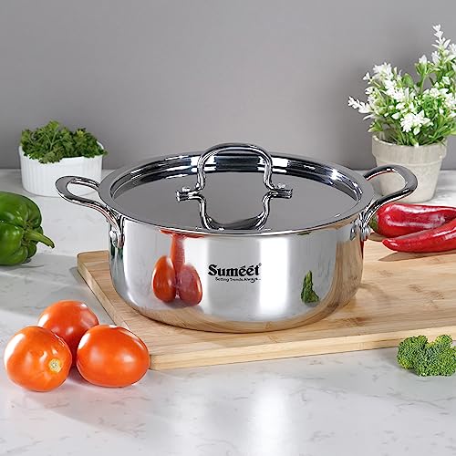 Sumeet Cook Smart TriPly Steel-Aluminium-Steel - 3 Layers Casserole/Biryani Pot/Stock Pot with S.S. Lid- 2.9Ltr - 20Cm, Silver