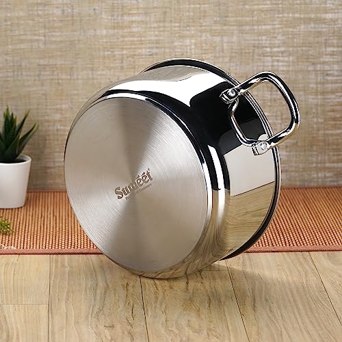 Sumeet Stainless Steel Induction Bottom (Encapsulated Bottom) Casserole 5 LTR, 24 cm Dia, Silver