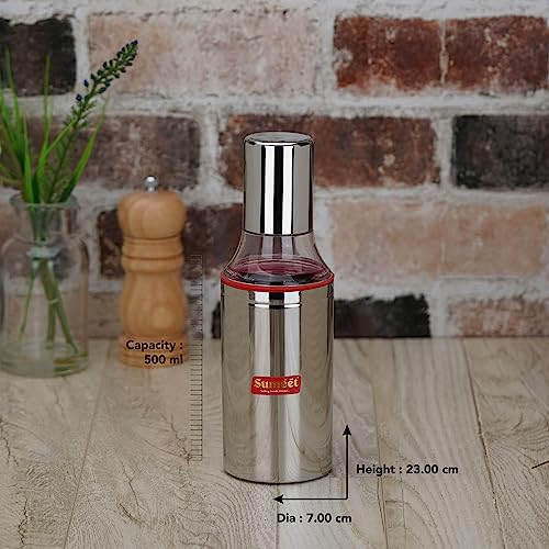 Sumeet Stainless Steel Nozzle Oil Dispenser |Oil Bottle | Oil Container | Oil Pourer | Vinegar Bottle | Olive Oil Bottle | Oil Can, 500ML, Pack of 1, Silver
