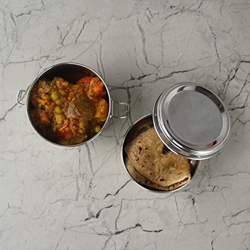 Sumeet Stainless Steel Meal Pack Lunch Box / Tiffin with Steel Separator Plate and Locking Clip, 250ML, 9.5cm Dia, Silver