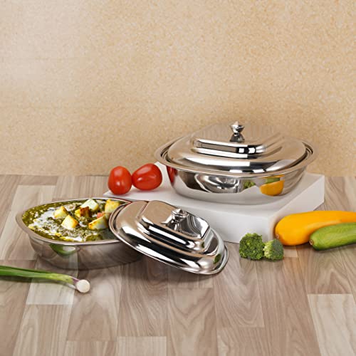 Sumeet Stainless Steel Square Serving Bowl / Curry Bowl / Gravy Pot with lid